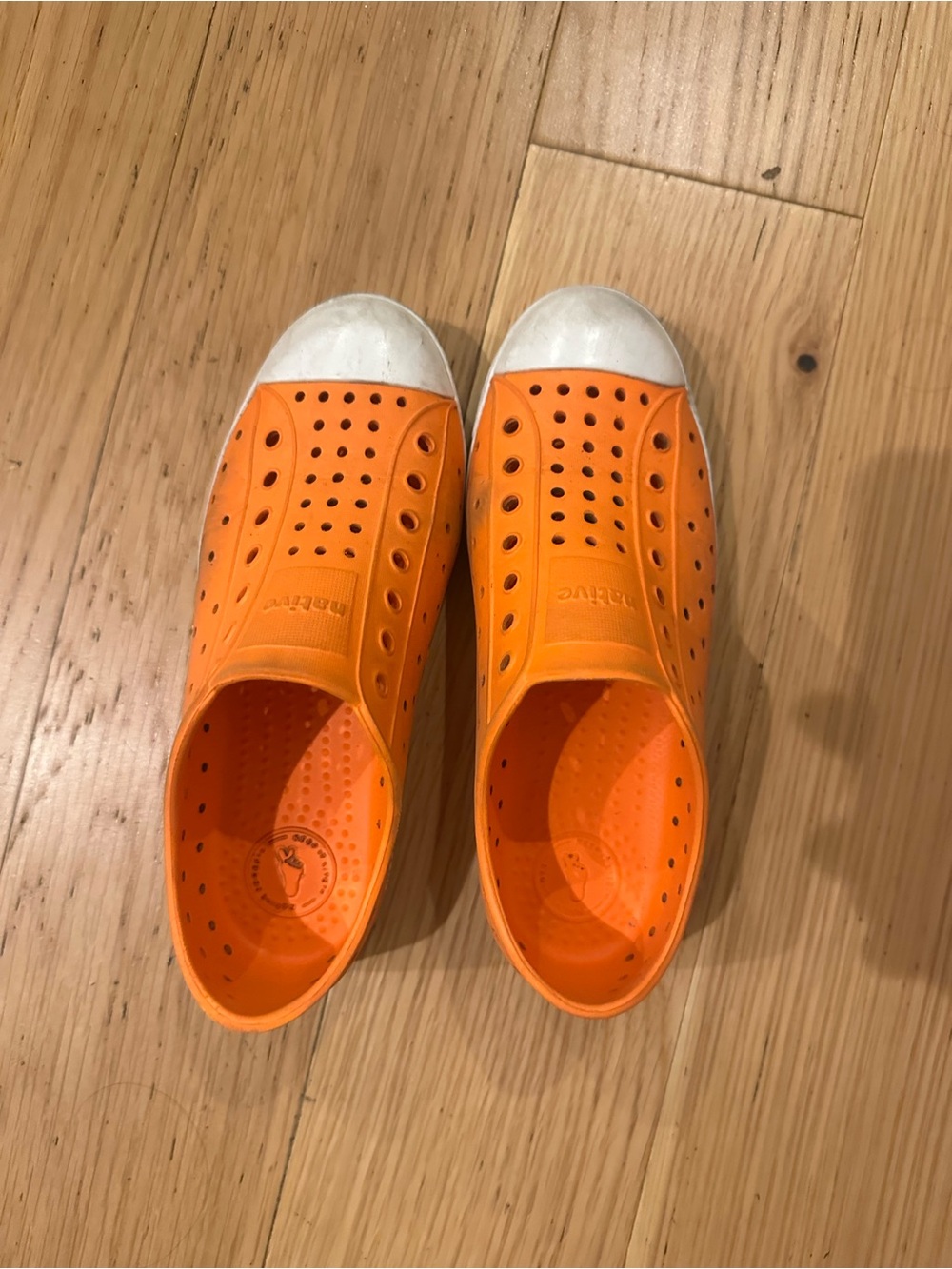Native Orange Kids Slip-On Water Shoes with White Toe Cap